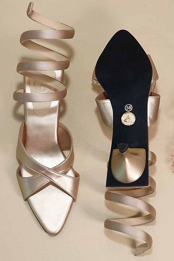 Beige Synthetic Leather Kitten Heels by Sana K Luxurious Footwear at Pernia's Pop Up Shop