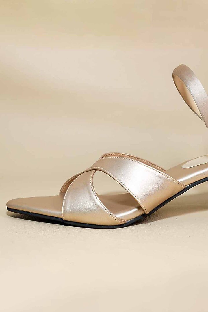 Beige Synthetic Leather Kitten Heels by Sana K Luxurious Footwear at Pernia's Pop Up Shop