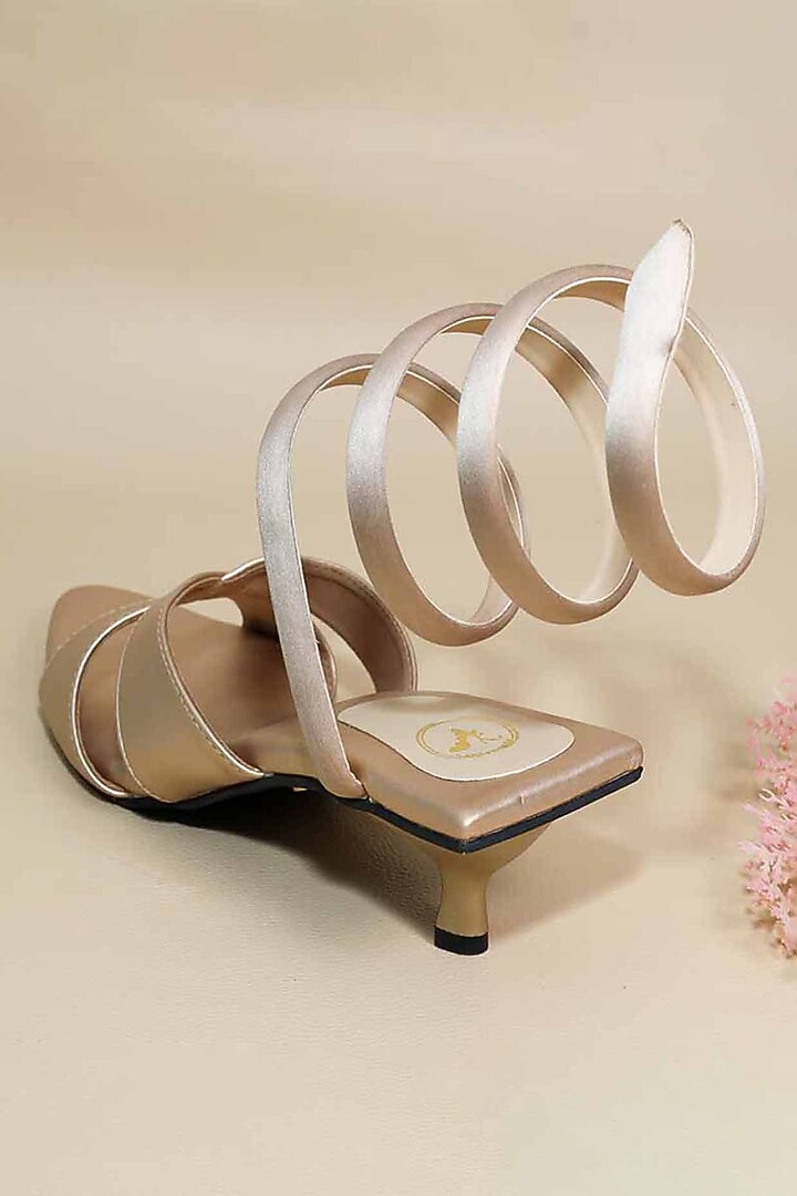 Beige Synthetic Leather Kitten Heels by Sana K Luxurious Footwear at Pernia's Pop Up Shop