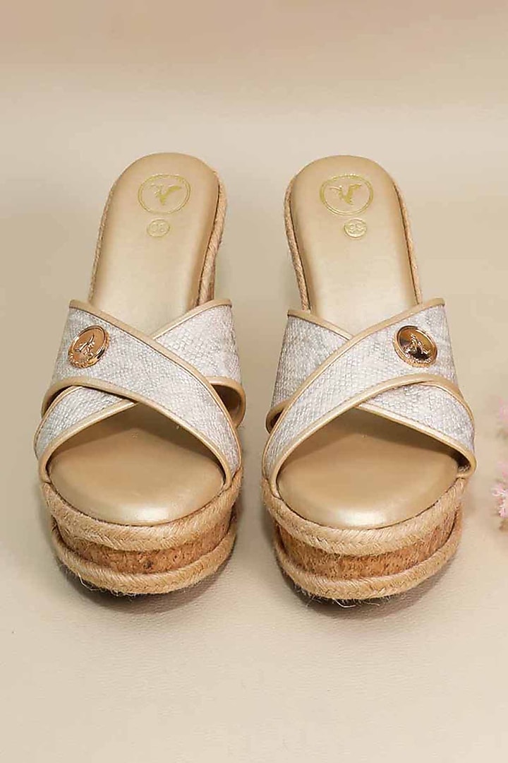 Beige Synthetic Leather Wedges by Sana K Luxurious Footwear at Pernia's Pop Up Shop
