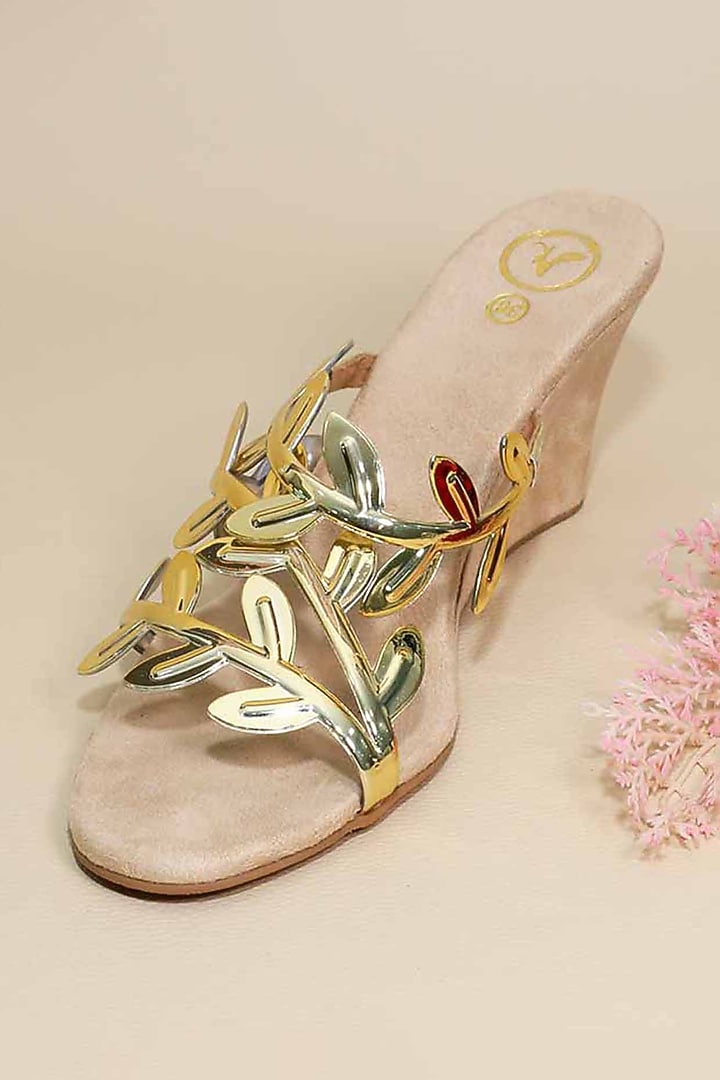 Gold Metallic Synthetic Leather Wedges by Sana K Luxurious Footwear at Pernia's Pop Up Shop