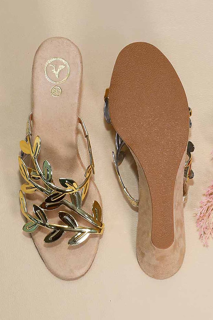 Gold Metallic Synthetic Leather Wedges by Sana K Luxurious Footwear at Pernia's Pop Up Shop