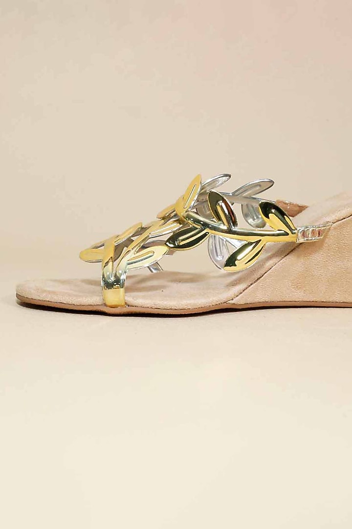 Gold Metallic Synthetic Leather Wedges by Sana K Luxurious Footwear at Pernia's Pop Up Shop