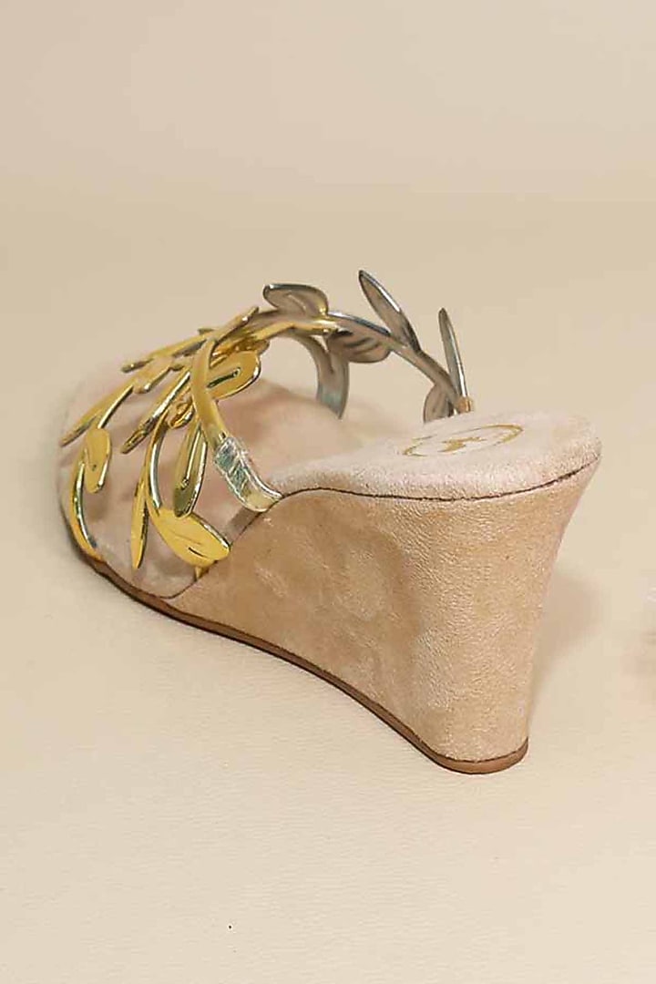Gold Metallic Synthetic Leather Wedges by Sana K Luxurious Footwear at Pernia's Pop Up Shop