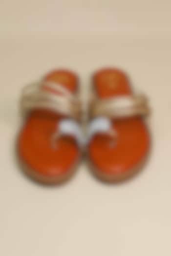 Gold Synthetic Leather Flats by Sana K Luxurious Footwear at Pernia's Pop Up Shop