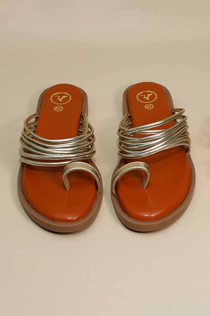 Gold Synthetic Leather Flats by Sana K Luxurious Footwear at Pernia's Pop Up Shop