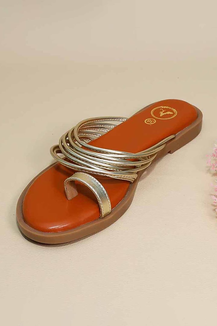 Gold Synthetic Leather Flats by Sana K Luxurious Footwear at Pernia's Pop Up Shop