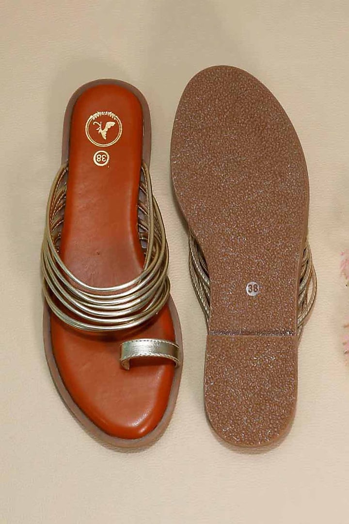 Gold Synthetic Leather Flats by Sana K Luxurious Footwear at Pernia's Pop Up Shop