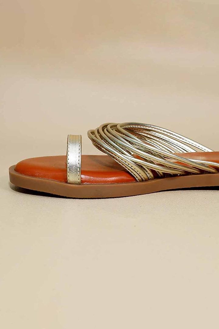Gold Synthetic Leather Flats by Sana K Luxurious Footwear at Pernia's Pop Up Shop