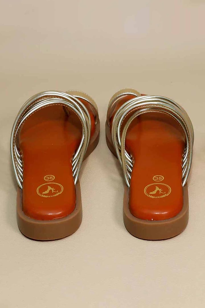 Gold Synthetic Leather Flats by Sana K Luxurious Footwear at Pernia's Pop Up Shop