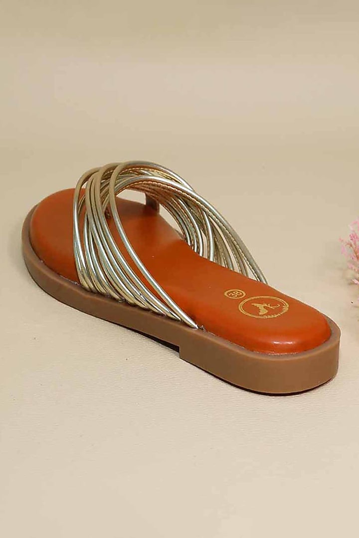 Gold Synthetic Leather Flats by Sana K Luxurious Footwear at Pernia's Pop Up Shop