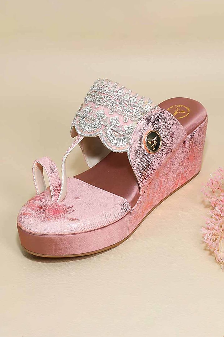 Pink Synthetic Leather Wedges by Sana K Luxurious Footwear at Pernia's Pop Up Shop