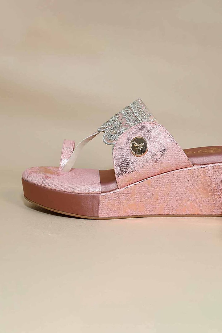 Pink Synthetic Leather Wedges by Sana K Luxurious Footwear at Pernia's Pop Up Shop