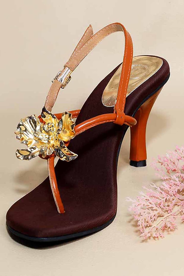 Brown Synthetic Leather Heels by Sana K Luxurious Footwear at Pernia's Pop Up Shop