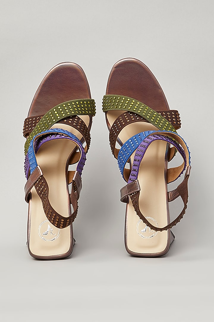 Brown Pu Faux Leather Vegan Embellished Heels by Sana K Luxurious Footwear at Pernia's Pop Up Shop