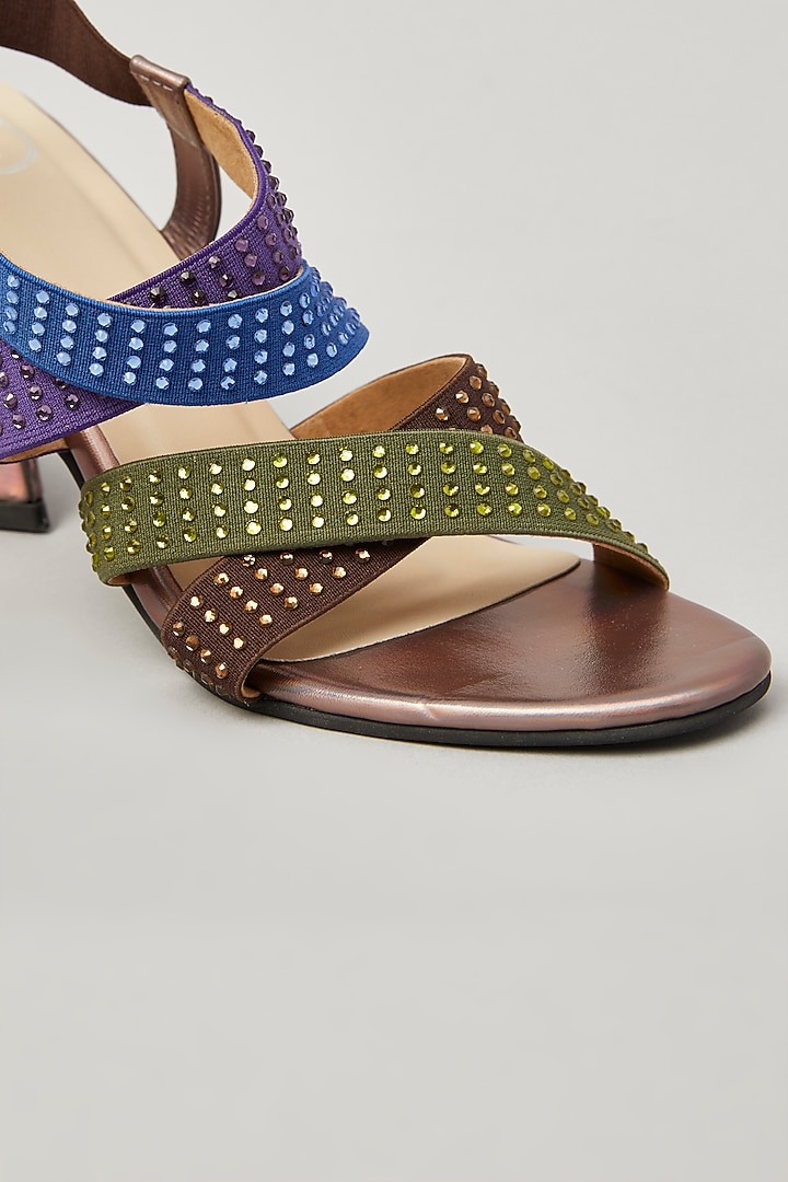 Brown Pu Faux Leather Vegan Embellished Heels by Sana K Luxurious Footwear at Pernia's Pop Up Shop