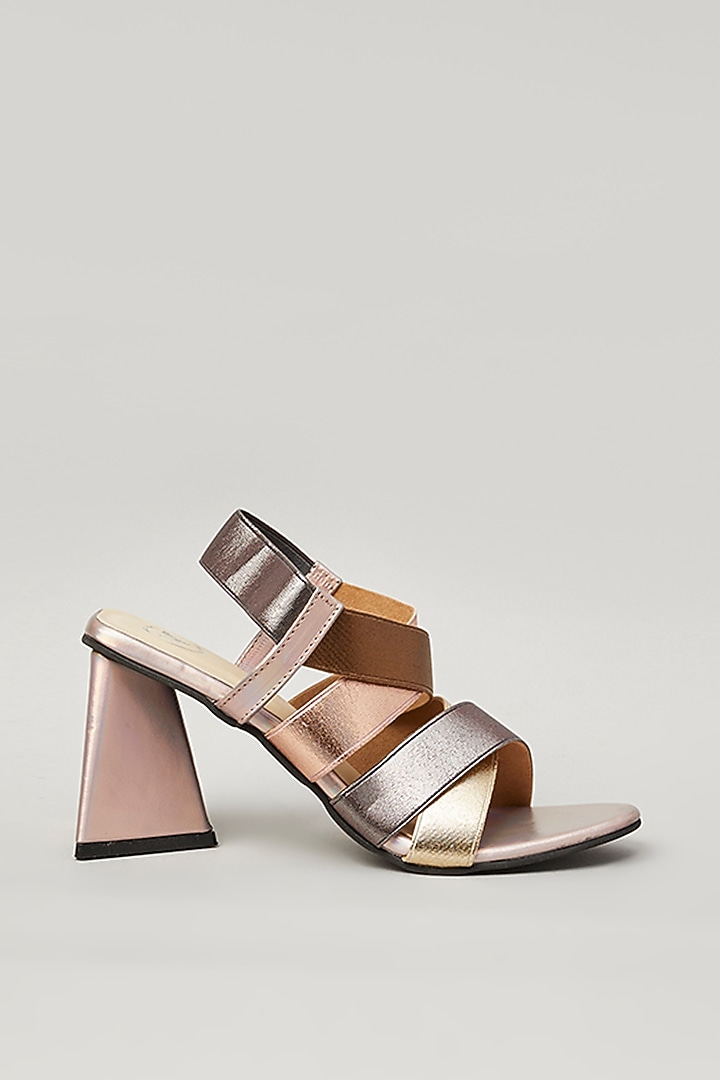 Brown Pu Faux Leather Vegan Embellished Heels by Sana K Luxurious Footwear at Pernia's Pop Up Shop
