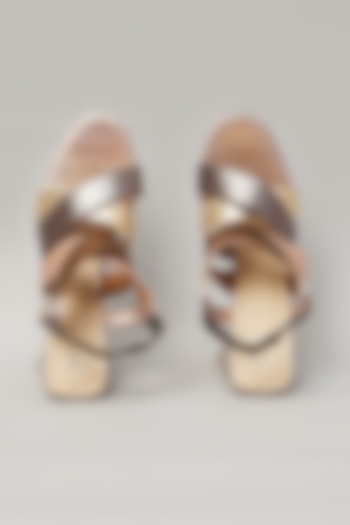 Brown Pu Faux Leather Vegan Embellished Heels by Sana K Luxurious Footwear at Pernia's Pop Up Shop