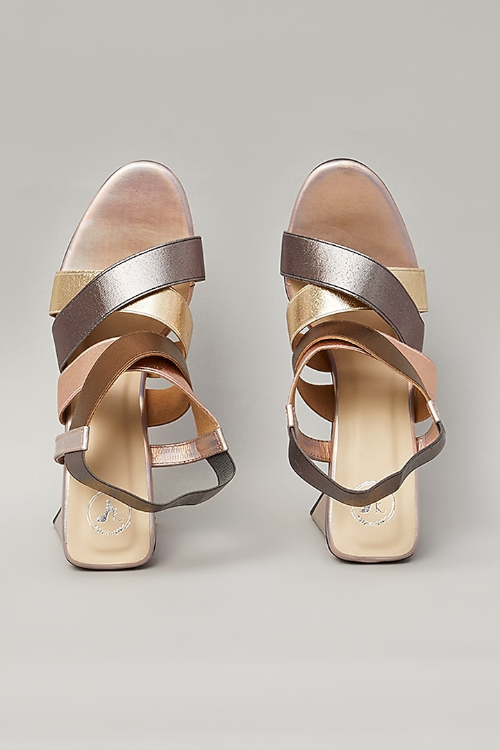 Brown Pu Faux Leather Vegan Embellished Heels by Sana K Luxurious Footwear at Pernia's Pop Up Shop