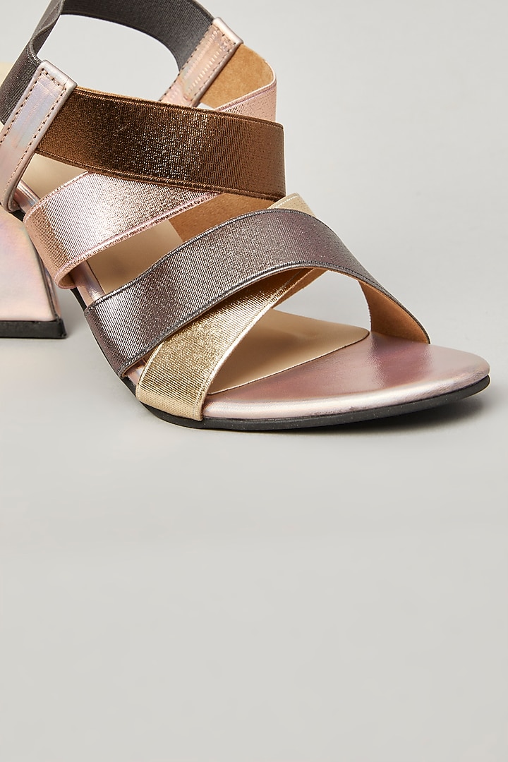 Brown Pu Faux Leather Vegan Embellished Heels by Sana K Luxurious Footwear at Pernia's Pop Up Shop