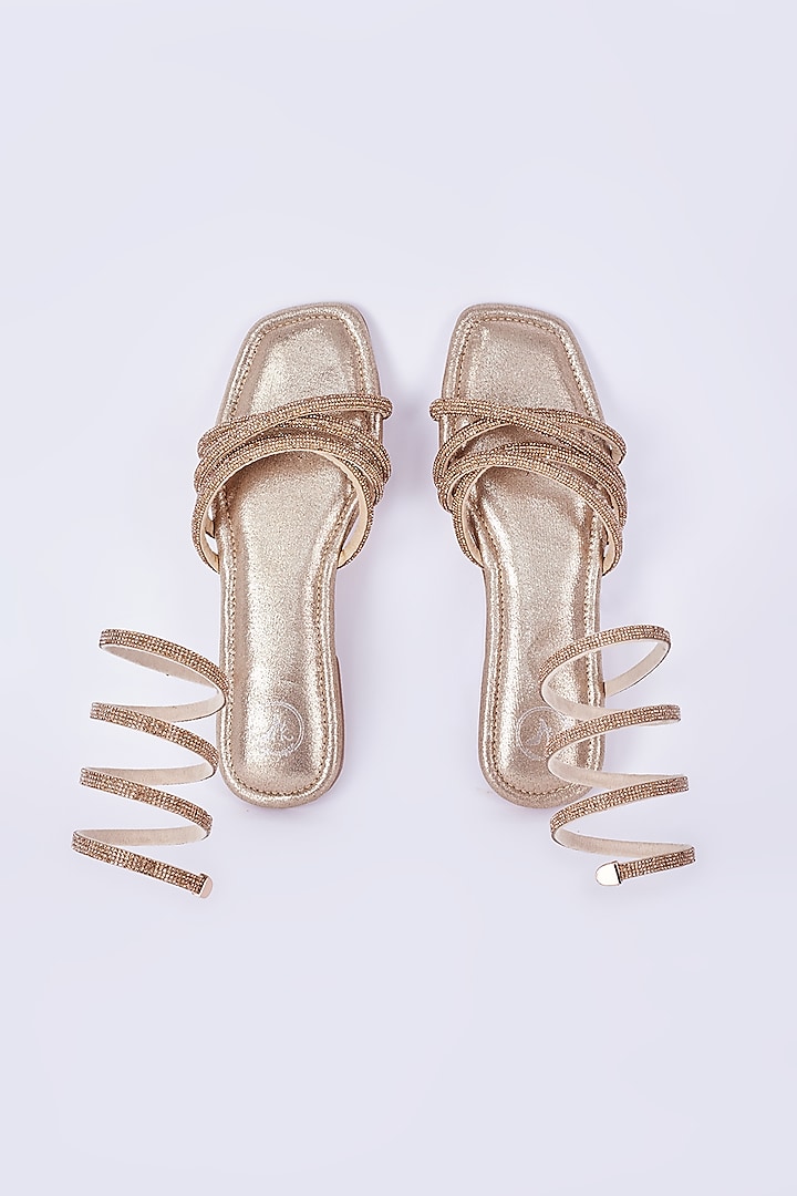 Champagne Gold Vegan Faux Leather Spring Flats by Sana K Luxurious Footwear