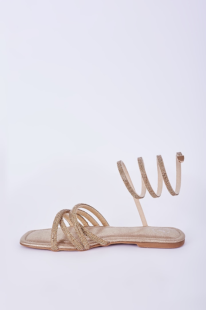Champagne Gold Vegan Faux Leather Spring Flats by Sana K Luxurious Footwear at Pernia's Pop Up Shop