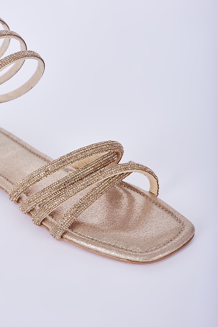 Champagne Gold Vegan Faux Leather Spring Flats by Sana K Luxurious Footwear at Pernia's Pop Up Shop