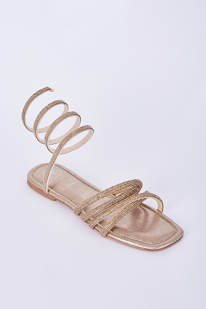 Champagne Gold Vegan Faux Leather Spring Flats by Sana K Luxurious Footwear at Pernia's Pop Up Shop