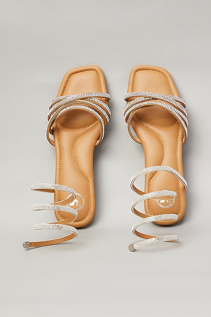 Champagne Gold Pu Faux Leather Vegan Embellished Sandals by Sana K Luxurious Footwear at Pernia's Pop Up Shop