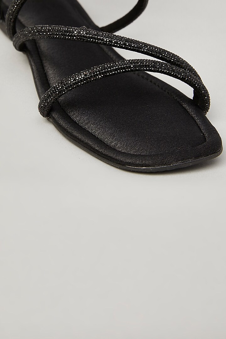 Black Pu Faux Leather Vegan Embellished Sandals by Sana K Luxurious Footwear at Pernia's Pop Up Shop