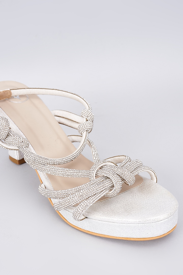 Silver Synthetic & Vegan Rhinestone Embellished Bell Bottom Heels by Sana K Luxurious Footwear at Pernia's Pop Up Shop