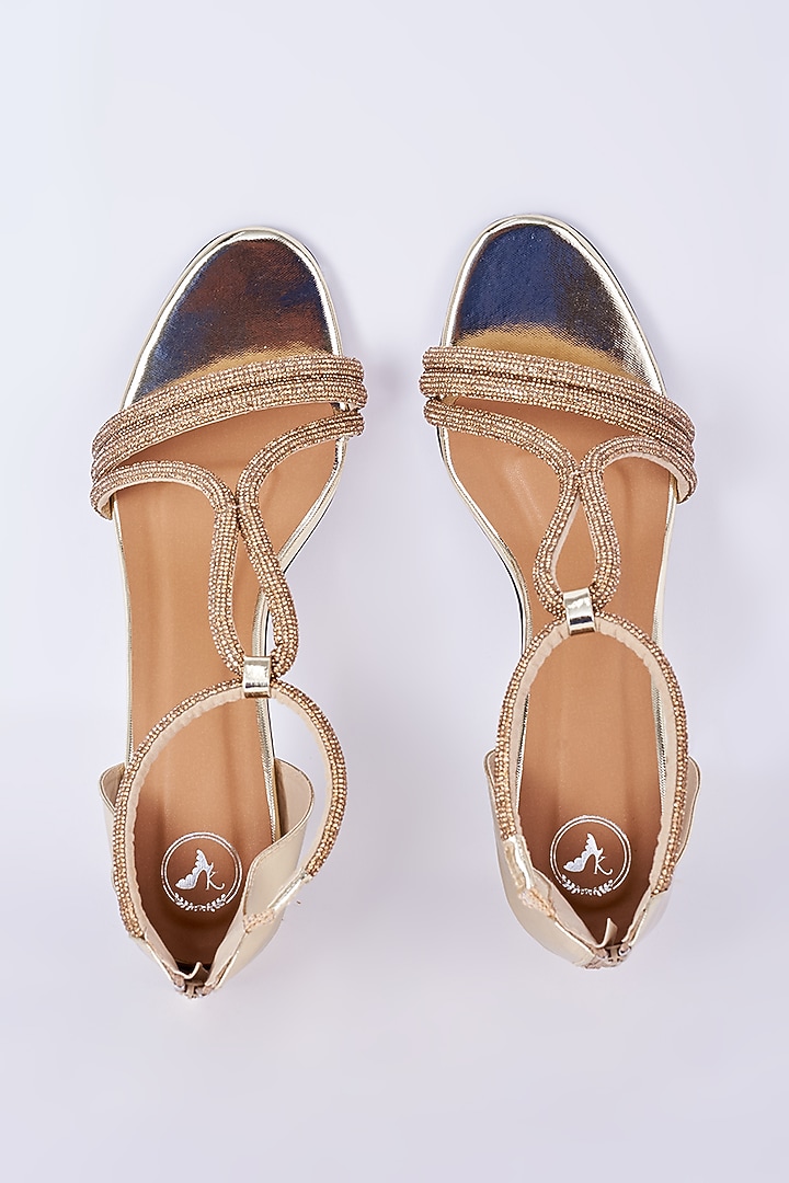 Shimmer Gold Vegan Faux Leather Sandals by Sana K Luxurious Footwear at Pernia's Pop Up Shop