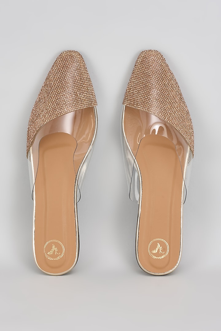 Gold Vegan Synthetic Diamond Rhinestone Embellished Flats by Sana K Luxurious Footwear