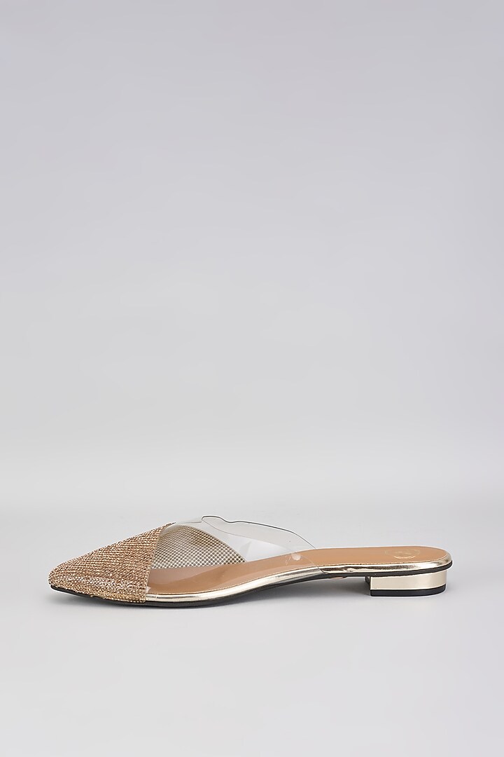 Gold Vegan Synthetic Diamond Rhinestone Embellished Flats by Sana K Luxurious Footwear at Pernia's Pop Up Shop