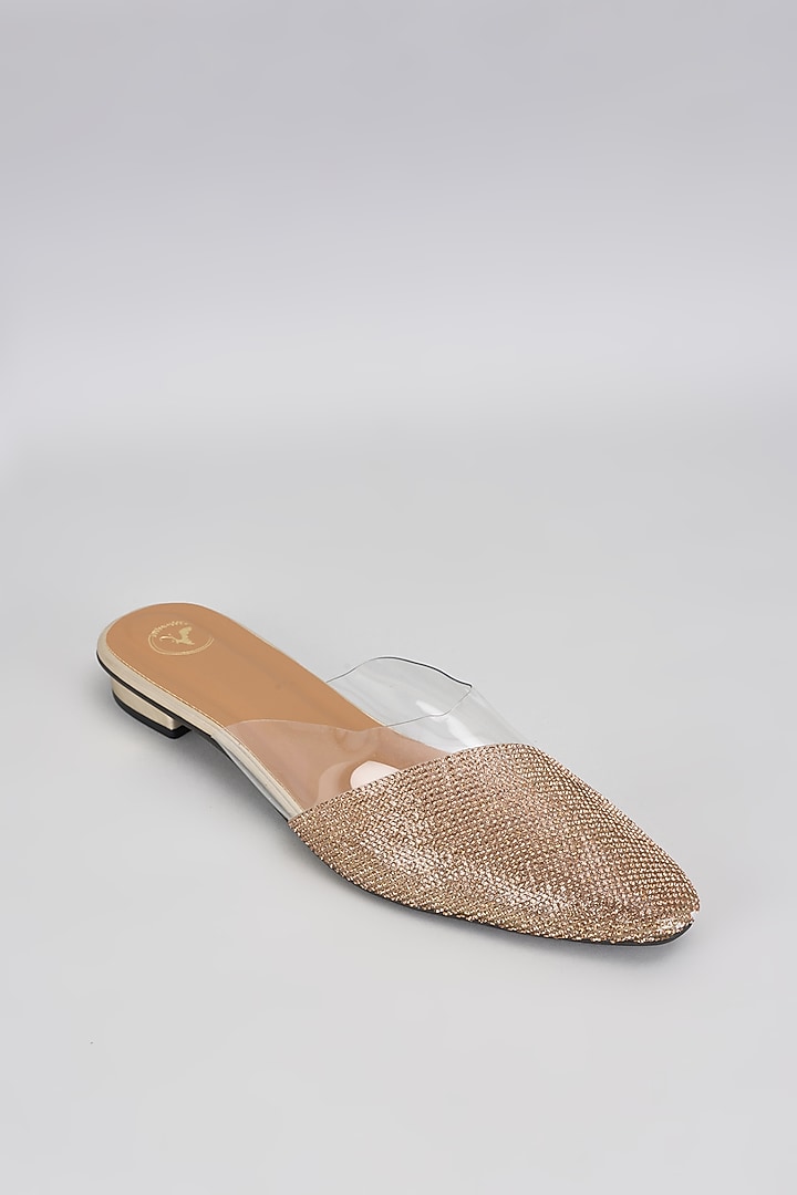 Gold Vegan Synthetic Diamond Rhinestone Embellished Flats by Sana K Luxurious Footwear at Pernia's Pop Up Shop