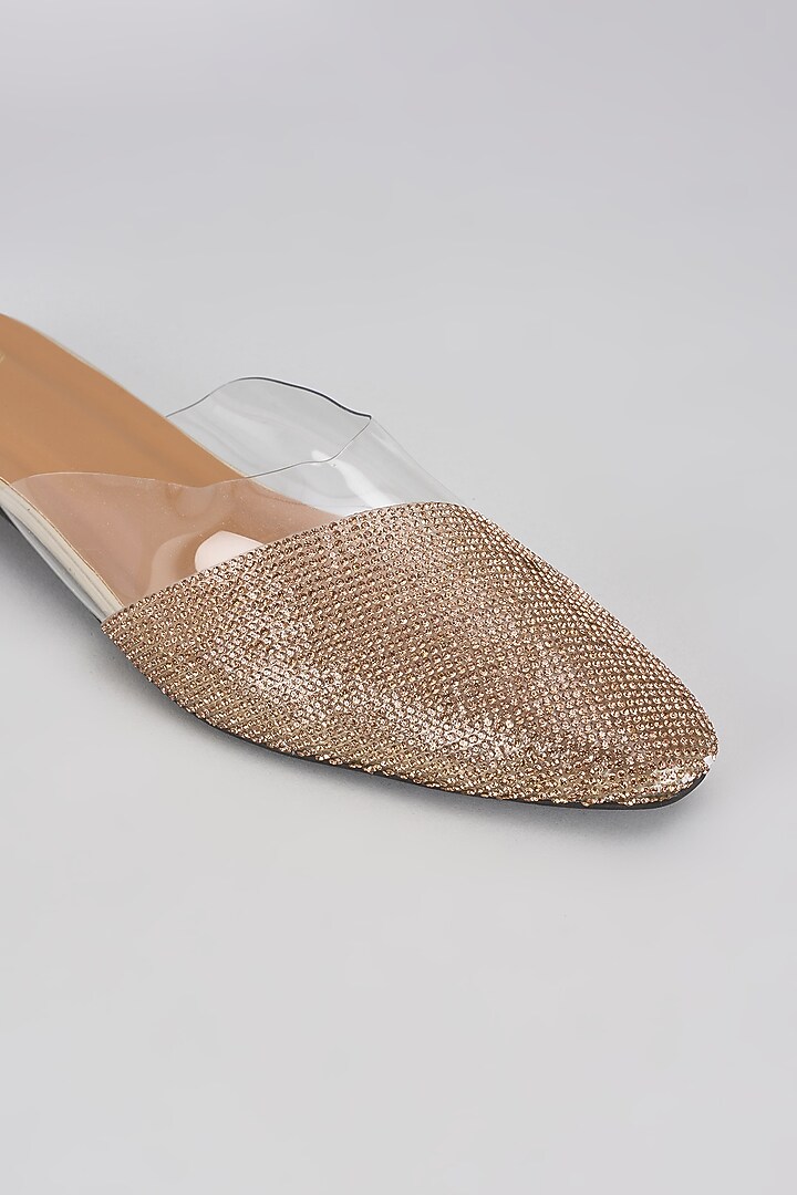 Gold Vegan Synthetic Diamond Rhinestone Embellished Flats by Sana K Luxurious Footwear at Pernia's Pop Up Shop