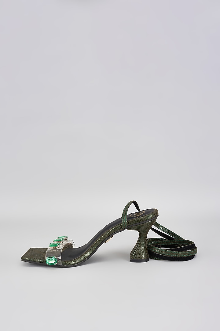 Green Vegan Synthetic Stone Embellished Heels by Sana K Luxurious Footwear at Pernia's Pop Up Shop
