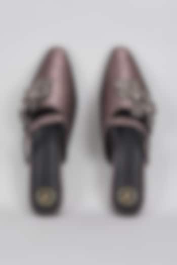 Bronze Vegan Synthetic & Faux Leather Diamond Embellished Mules by Sana K Luxurious Footwear