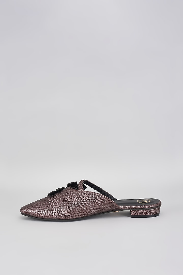 Bronze Vegan Synthetic & Faux Leather Diamond Embellished Mules by Sana K Luxurious Footwear at Pernia's Pop Up Shop