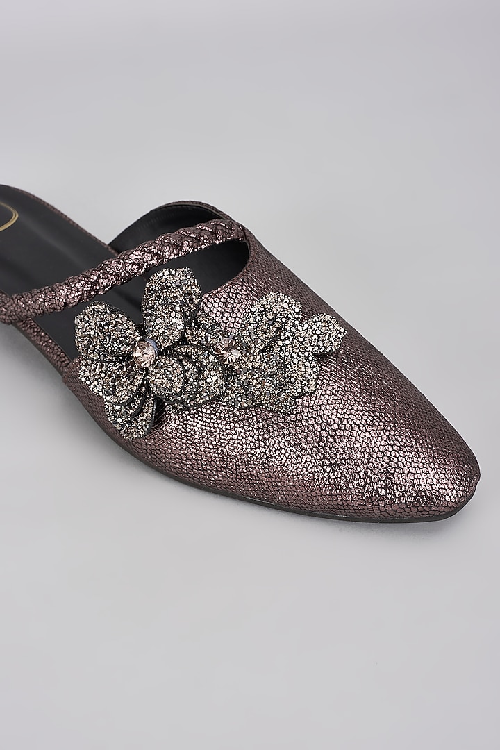 Bronze Vegan Synthetic & Faux Leather Diamond Embellished Mules by Sana K Luxurious Footwear at Pernia's Pop Up Shop
