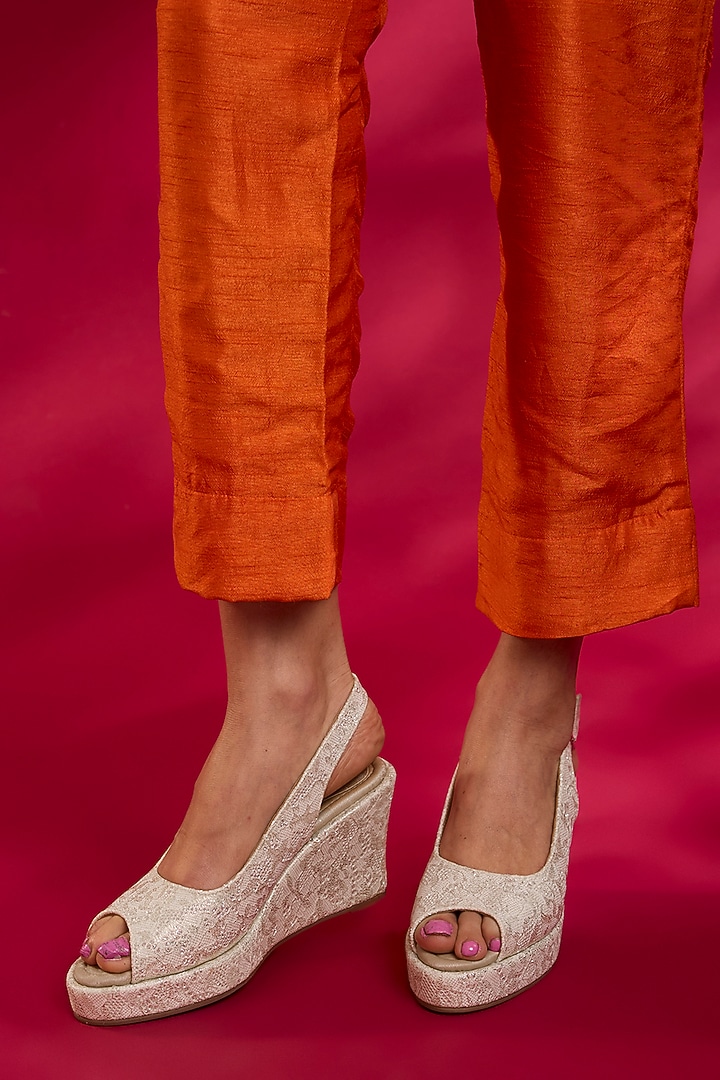 Gold PU & Synthetic Leather Peep-Toe Wedges by Sana K Luxurious Footwear at Pernia's Pop Up Shop