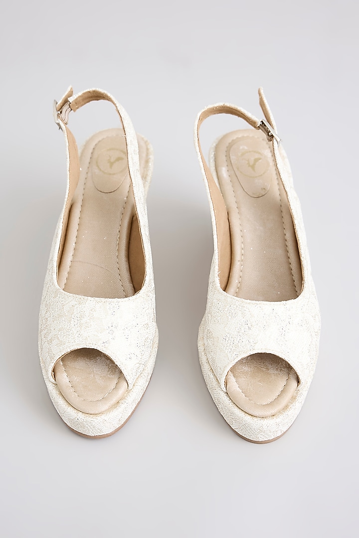 Gold PU & Synthetic Leather Peep-Toe Wedges by Sana K Luxurious Footwear at Pernia's Pop Up Shop