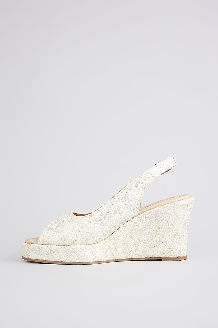 Gold PU & Synthetic Leather Peep-Toe Wedges by Sana K Luxurious Footwear at Pernia's Pop Up Shop