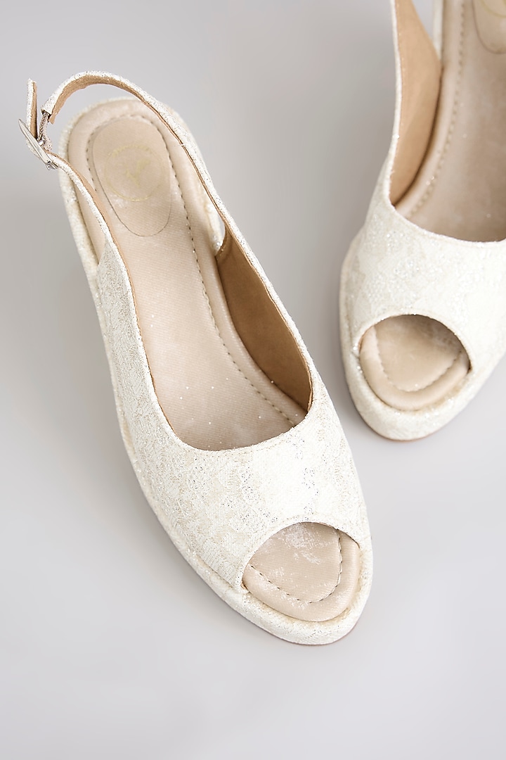Gold PU & Synthetic Leather Peep-Toe Wedges by Sana K Luxurious Footwear at Pernia's Pop Up Shop