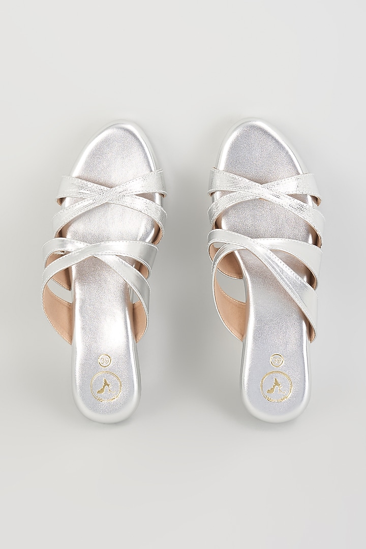 Silver PU Leather & Synthetic Leather Wedges by Sana K Luxurious Footwear at Pernia's Pop Up Shop