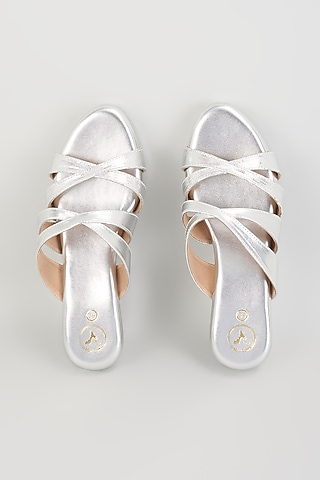 Silver PU Leather & Synthetic Leather Wedges by Sana K Luxurious Footwear