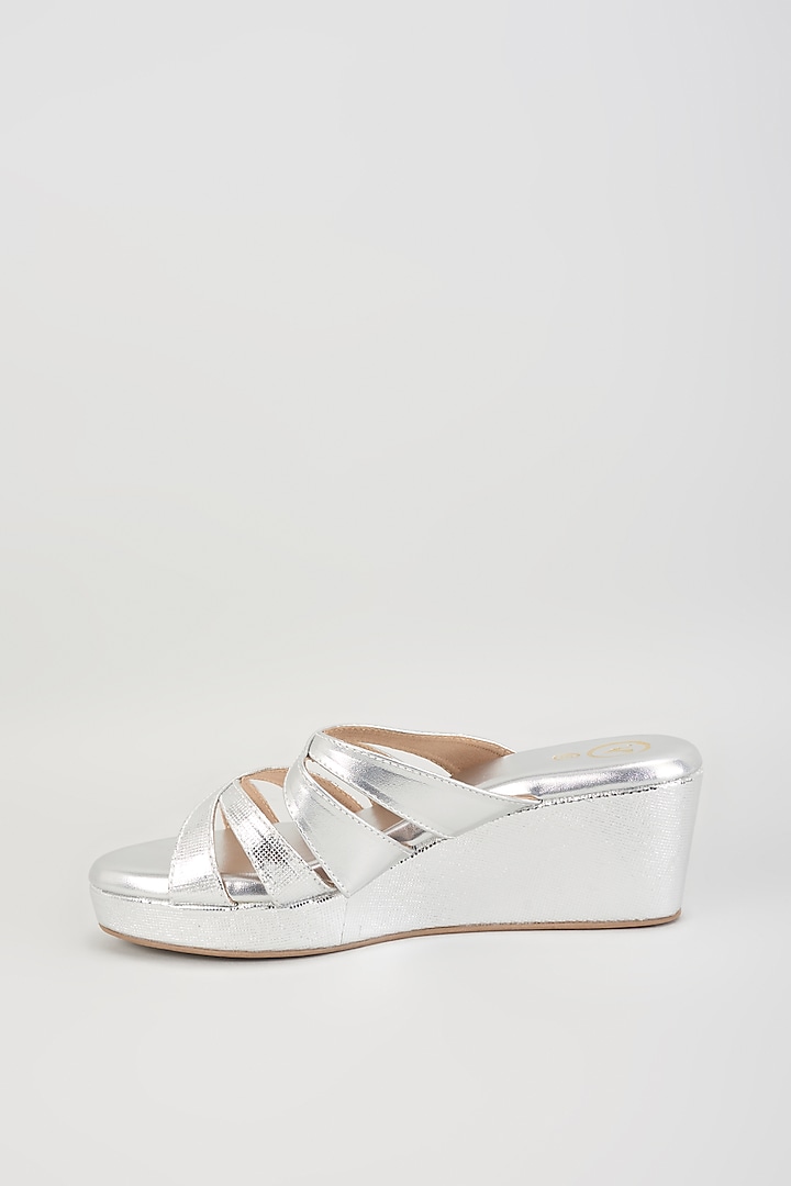 Silver PU Leather & Synthetic Leather Wedges by Sana K Luxurious Footwear at Pernia's Pop Up Shop