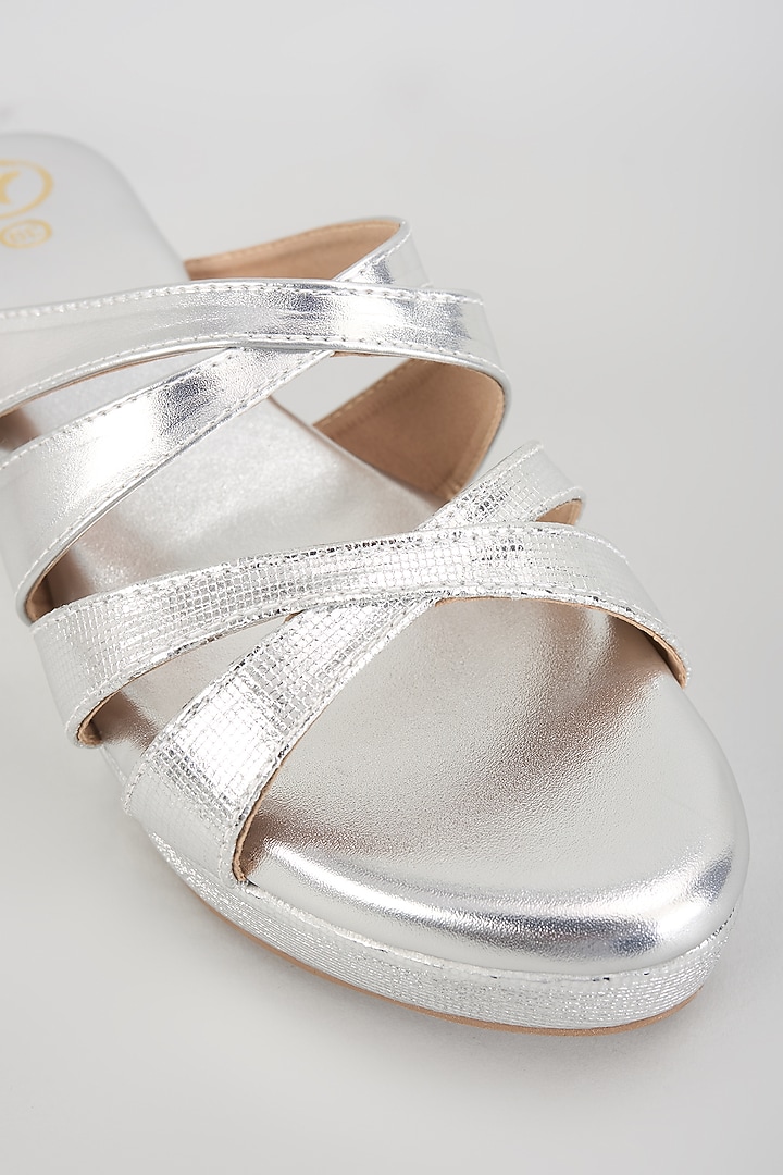 Silver PU Leather & Synthetic Leather Wedges by Sana K Luxurious Footwear at Pernia's Pop Up Shop