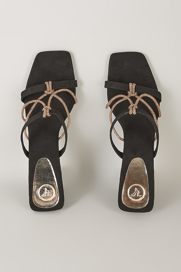 Black PU & Synthetic Leather Knot Heels by Sana K Luxurious Footwear at Pernia's Pop Up Shop
