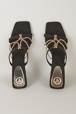 Black PU & Synthetic Leather Knot Heels by Sana K Luxurious Footwear